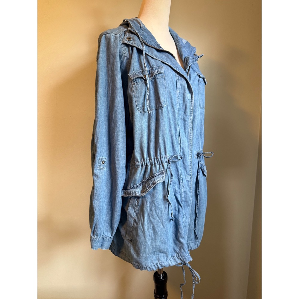Torrid Light Wash Chambray Anorak Jacket Hooded Utility Coat Blue 1x y2k boho